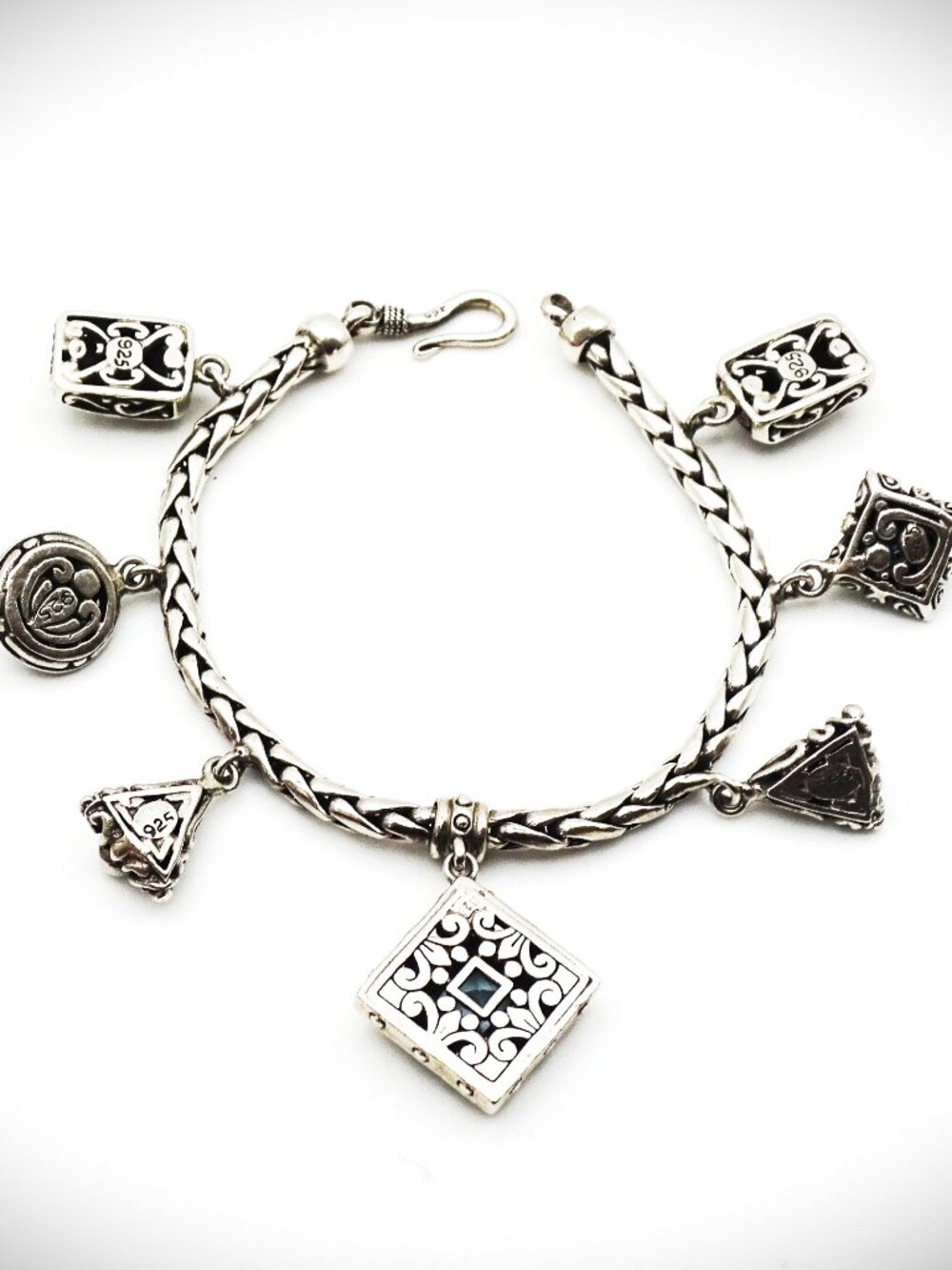 VINTAGE Sterling Silver Topaz Peridot Garnet Amethyst Charms Bracelet - Picture 10 of 15
